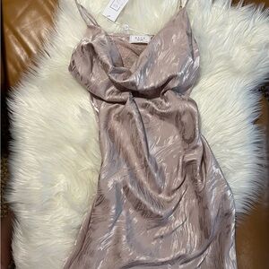 Sage pink Slip Dress with Gold Cowl Neck and Sleeveless Design for Night Out